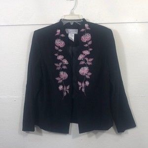 Jessica Howard women black embroidered blazer size petite 14